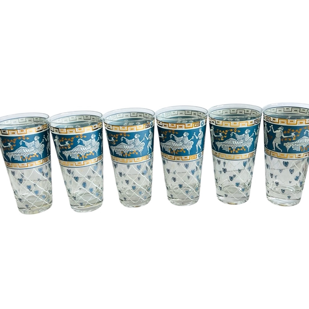 Vintage Etruscan Frieze Cera Glass Glasses Set of 6